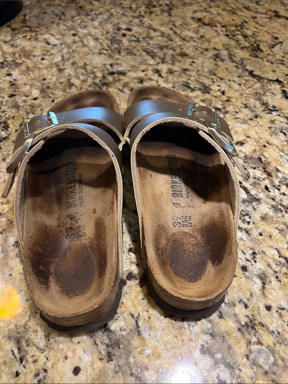 Birkenstock Metallic Gold Double-Buckle Slide Sandals size 39